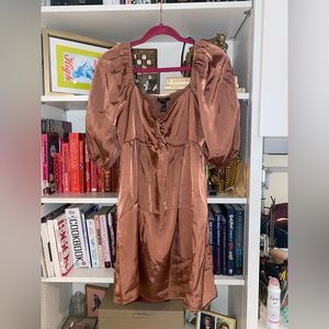 Satin mini dress with puff sleeves
